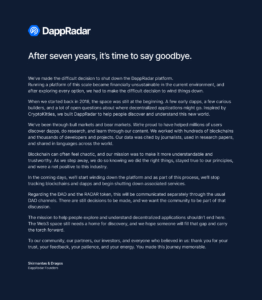 Closing Chapter: CryptoKitty Pioneer DappRadar Closes, Token Plummets 38% Closing Chapter: CryptoKitty Pioneer DappRadar Closes, Token Plummets 38%