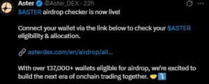 Aster S3 Airdrop Checker Opens December 1, 2025