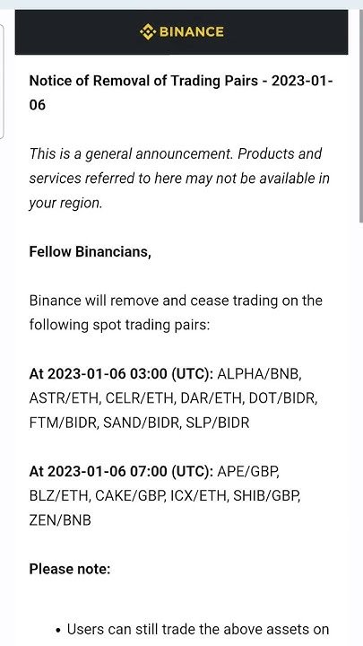 Binance Trading Pairs Removal Announcement for 2025